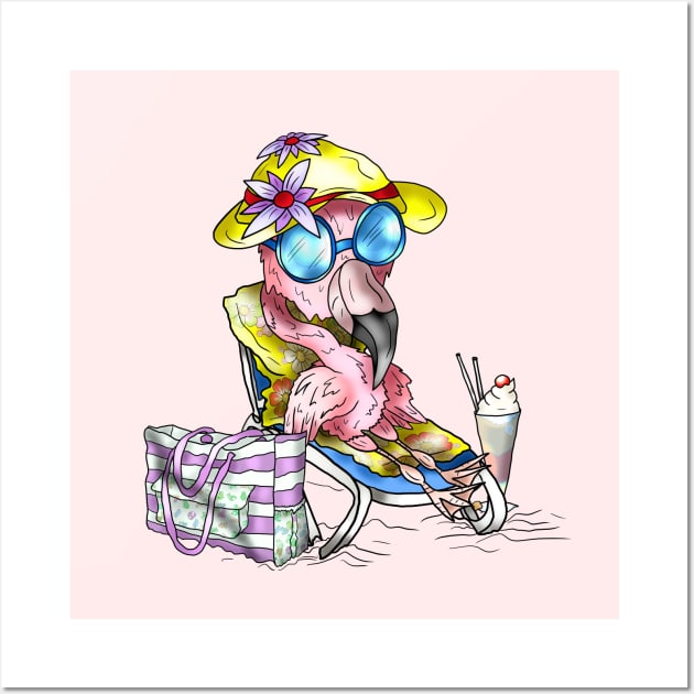 beach bum flamingo cartoon Wall Art by cuisinecat